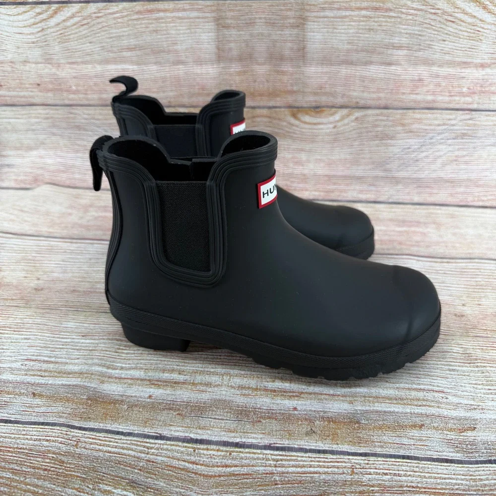 Hunter Original Chelsea Rain Boot Black Matte Waterproof Rubber Ankle Boots US 6